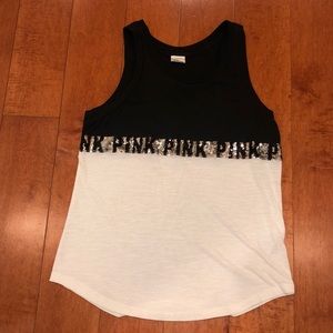 PINK color block sequin tank